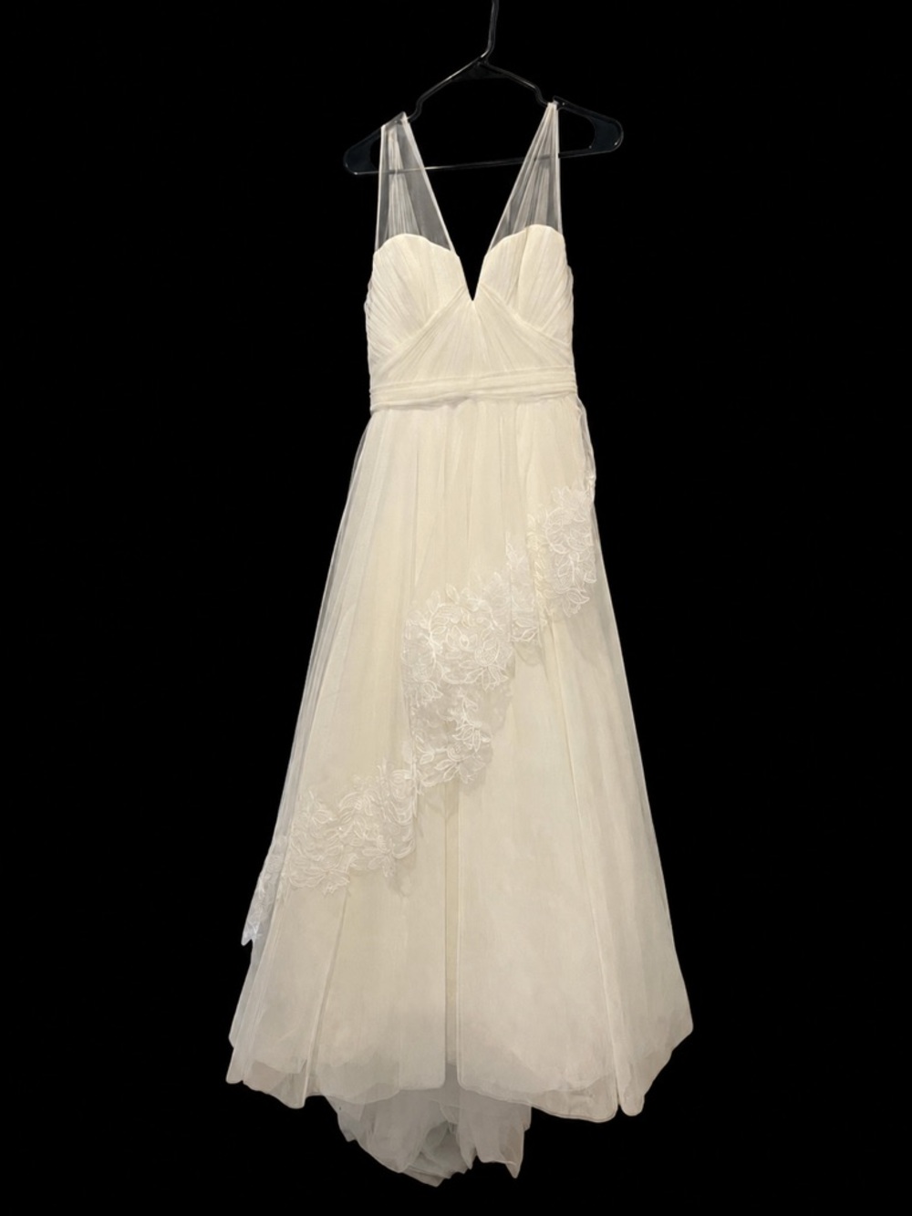 Vintage Nouvelle AMSALE Soft Ivory Bridal Gown with Illusion Straps Size 10